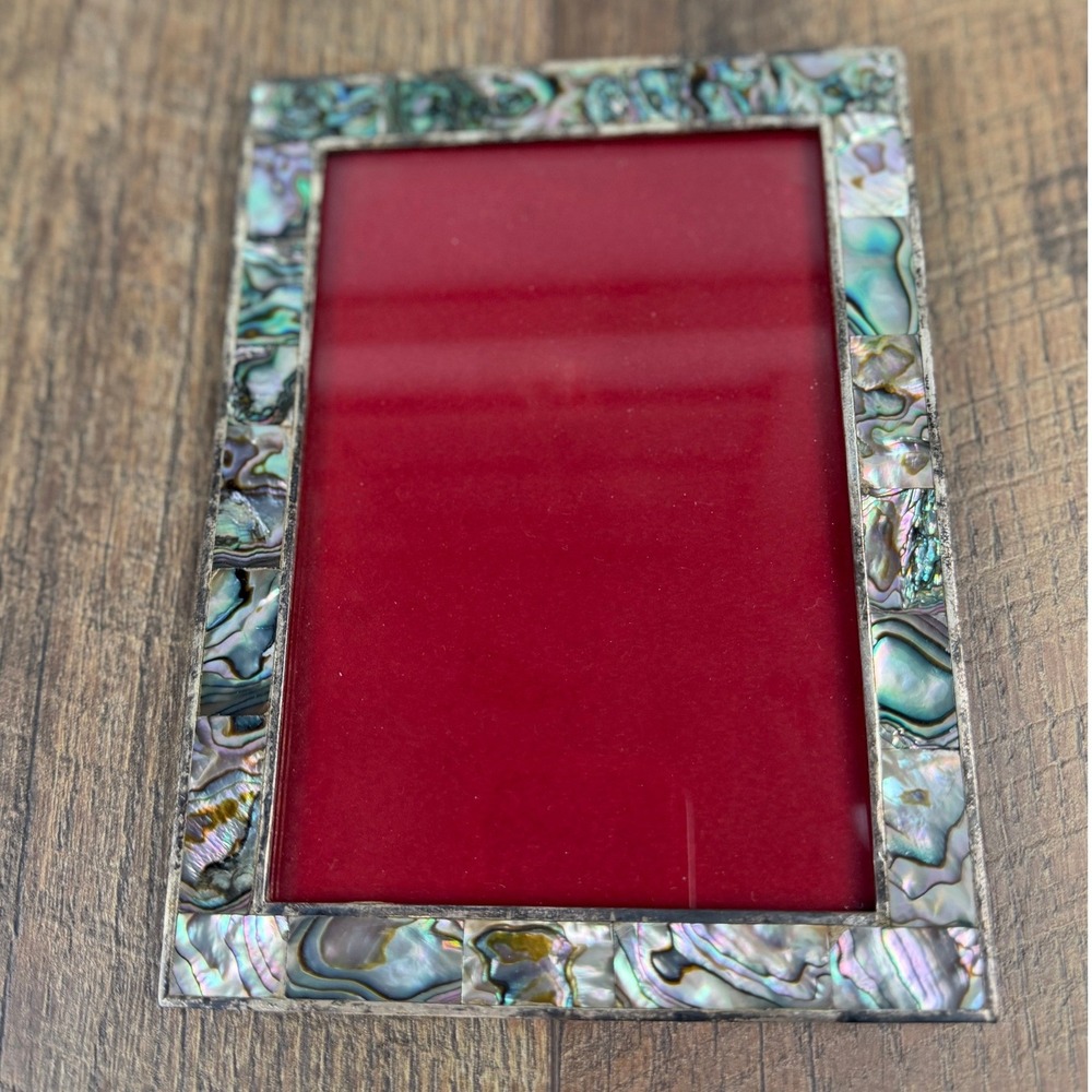 Vintage Mexican Alpaca Silver Abalone Shell Inlay Photo Frame Multicolor